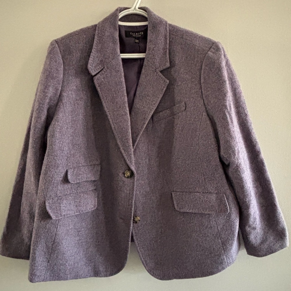 Talbots Women’s Lavender-Purple Wool Blend Blazer Size. 18W Petite Ruffled Back